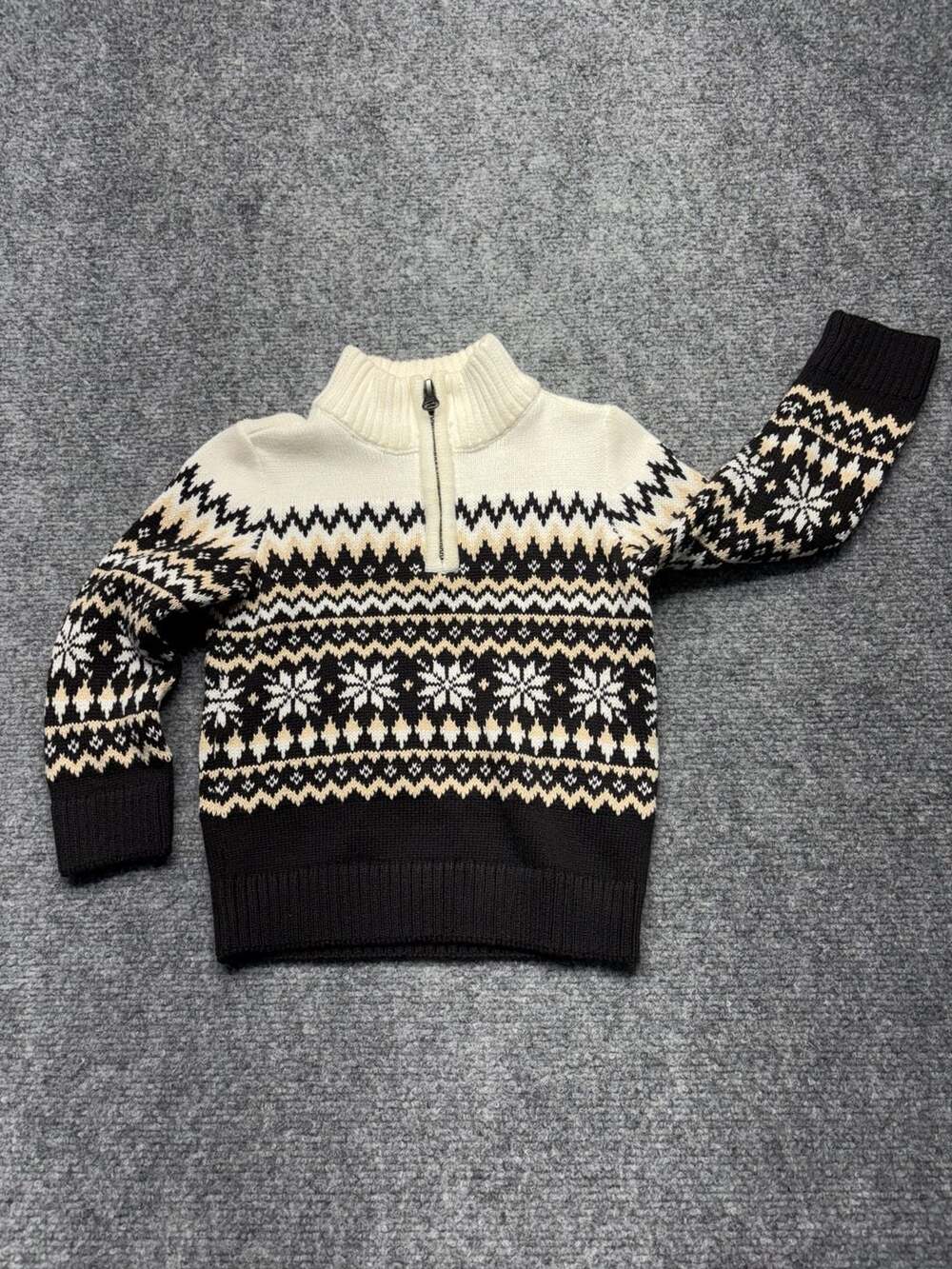100% cotton The Childrens Place Boys Fair Isle Quarter Zip Sweater Black 18-24 M